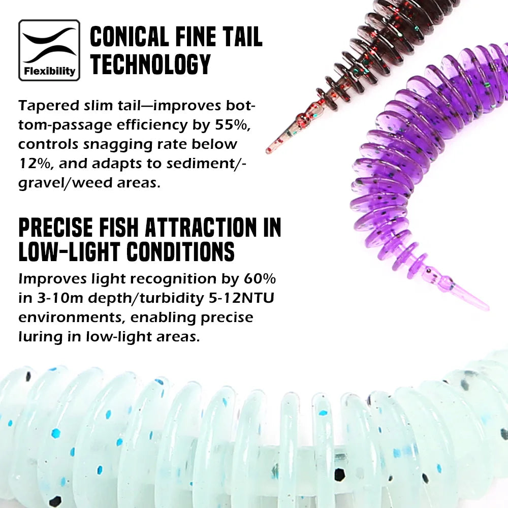 Soft Fishing Lure, Spiral Worm Bait with Glitter