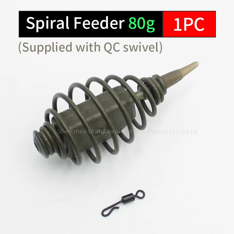 1PC Carp Fishing Accessories Spiral Feeder 30g/50g/60g/80g Fit With QC Swivel Size 8 For Method Feeder Fishing Equipment