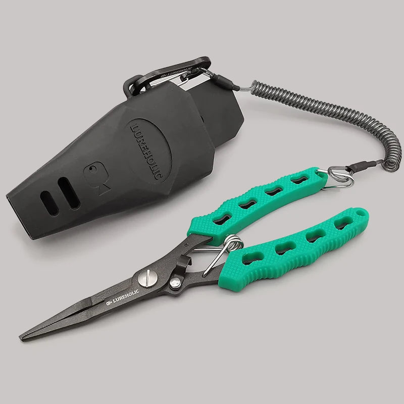 Lureholic 7” PTFE Coated Lure Fishing Pliers, 18cm/72g, Remove Hook, Cut Braided Line, With Soft Rubber Sheath and Lanyard