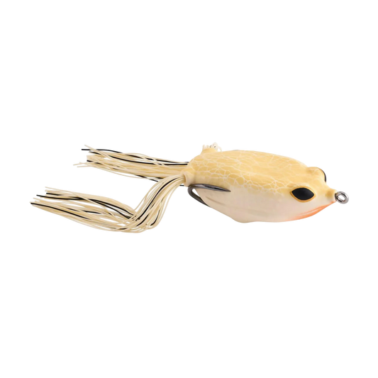Fishing lure shaped like a frog on a white background