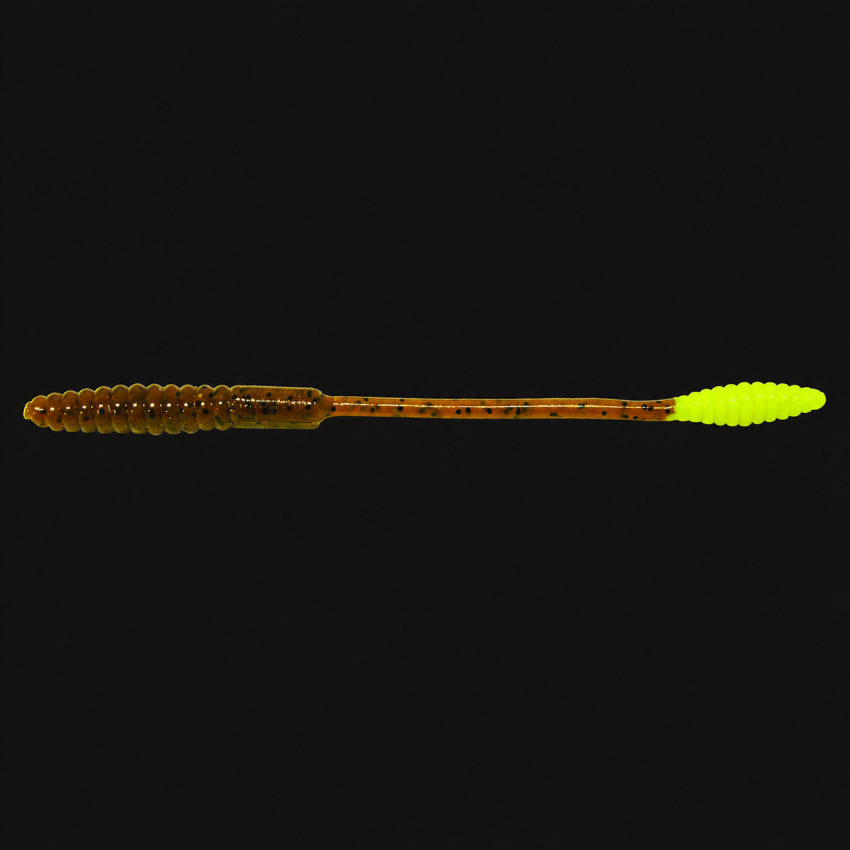 Big Bite Baits Squirrel Tail Worm in Pumpkin / Chartreuse Tail