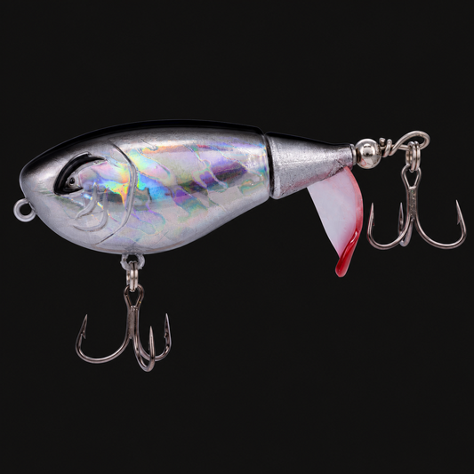 Bill Lewis Baby Bubbler 55 topwater lure in Chrome Black Shad