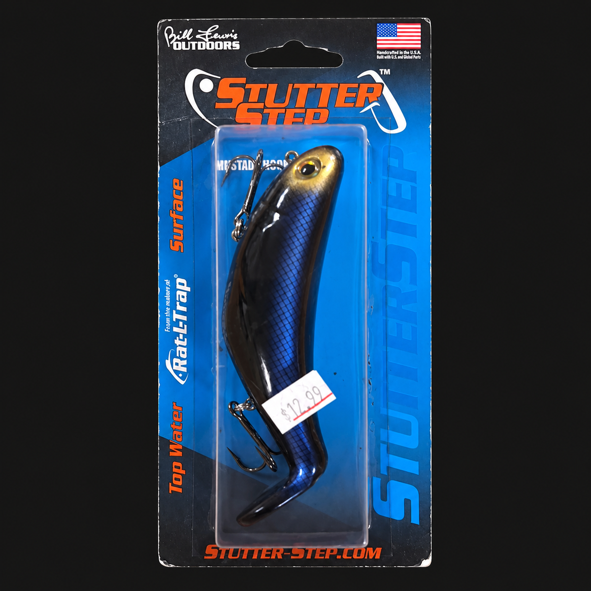 Bill Lewis StutterStep 5.0 Black Shad in retail packaging on charcoal background