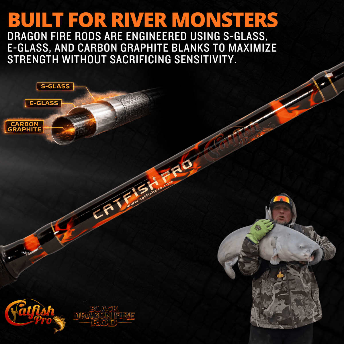 Catfish Pro Black Dragon Fire Casting Rod | 7'6" Glow