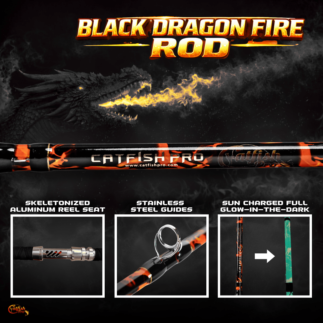 Catfish Pro Black Dragon Fire Spinning Glow Rod | 7'6"
