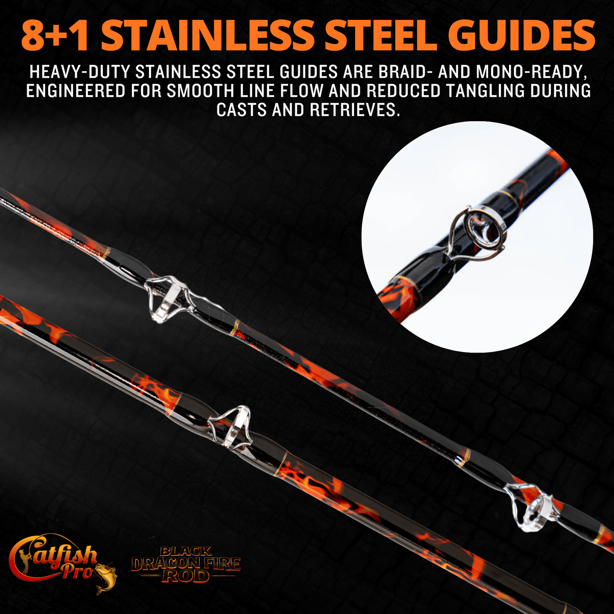 Catfish Pro Black Dragon Fire Spinning Glow Rod | 7'6"