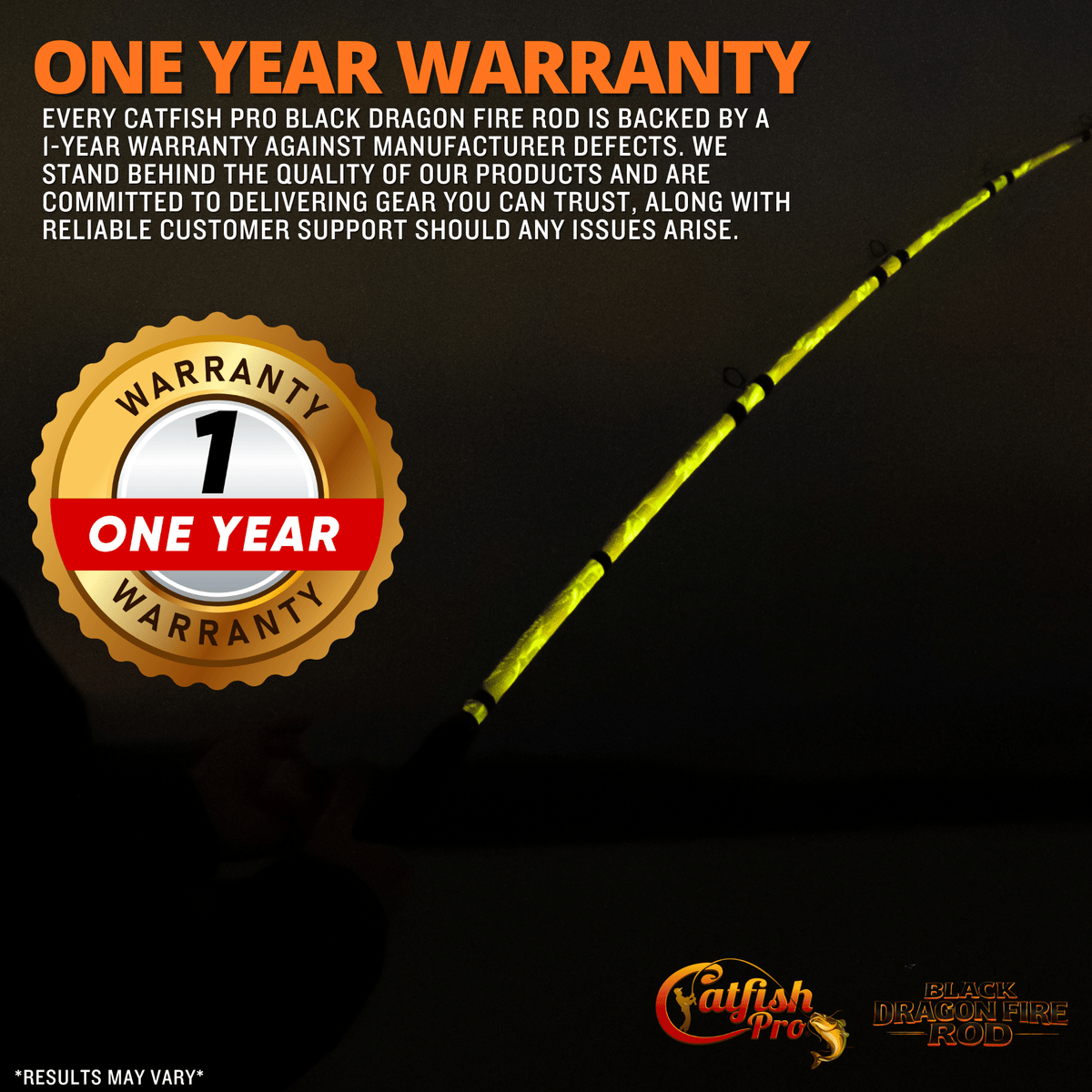 Catfish Pro Black Dragon Fire Spinning Glow Rod | 7'6"