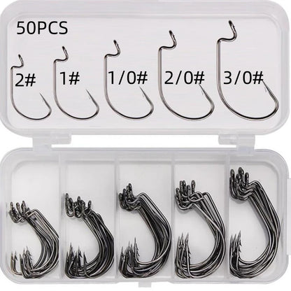 Carbon Steel Fishing Hooks Offset Wide Gap Barbed Jig Hooks for Soft Worm Sea Fishing