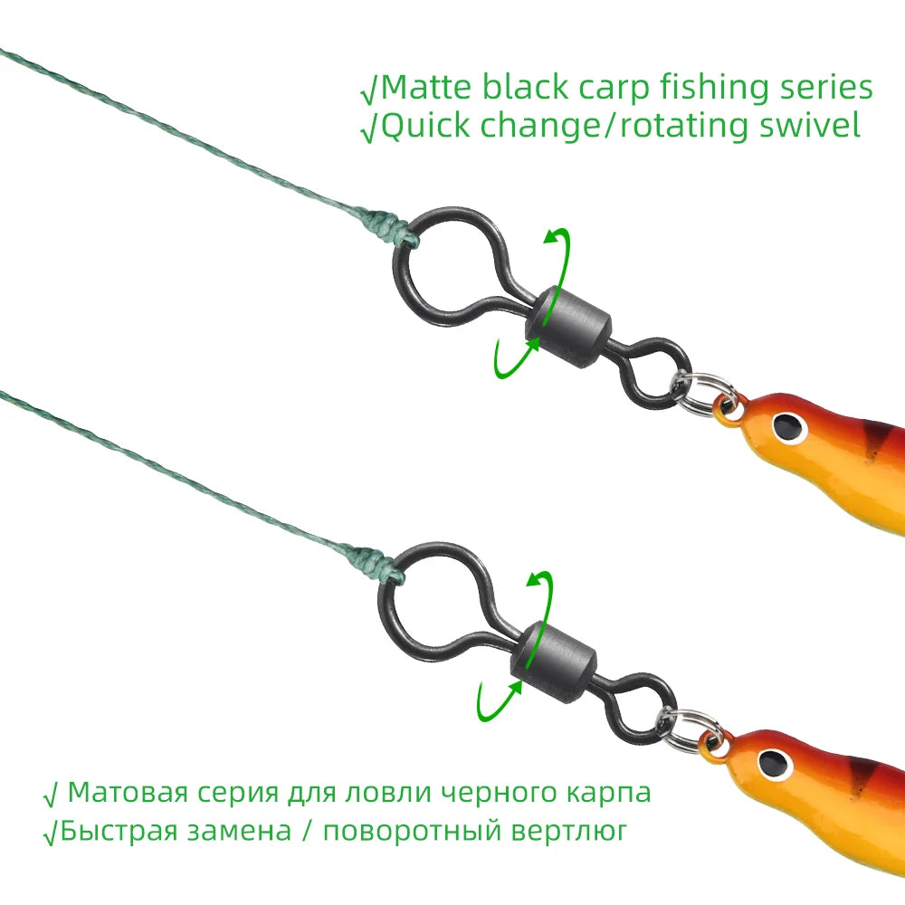 100pcs Carp Fishing Swivel Big Eye Rolling Swivels Matt Black Carp Quick Change Connector Fishing Hooks Lure Accessories