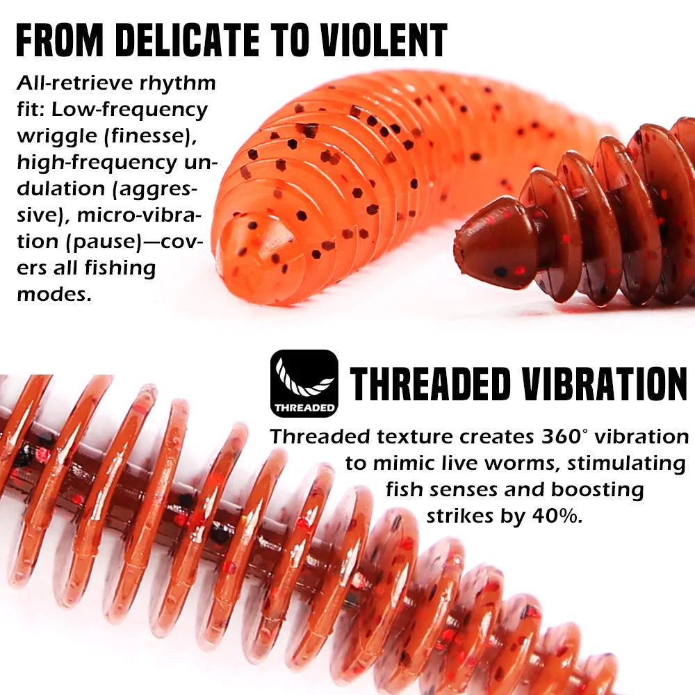 Soft Fishing Lure, Spiral Worm Bait with Glitter
