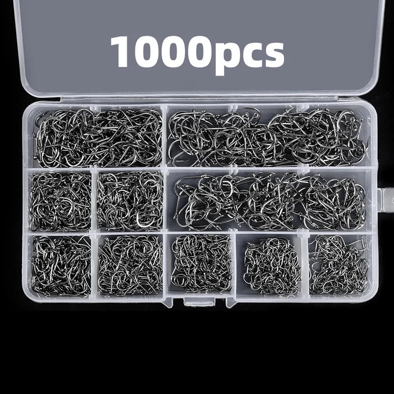 1000 PCS Fishing Hooks Set High Carbon Steel Barbed Fish Hooks for Saltwater and Freshwater