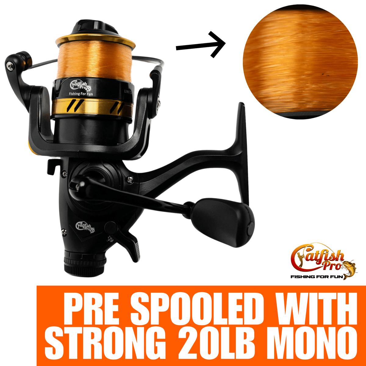 Catfish Pro Fishing For Fun Spinning Reel | 20 lb Mono