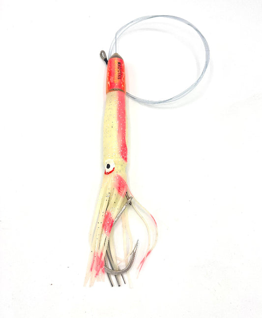 Fishing lure with a hook on a white background