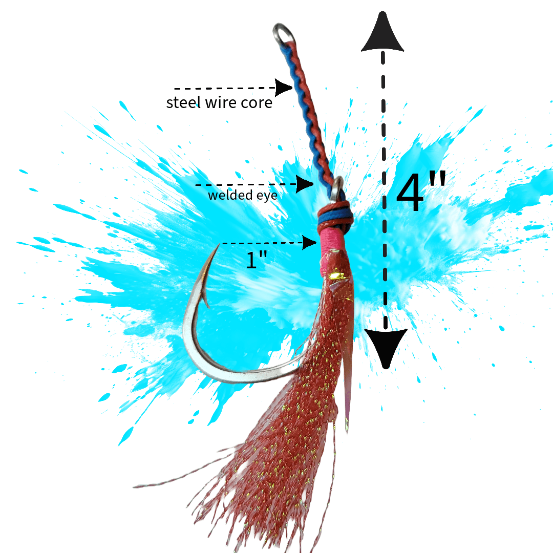 Submission Fishing Co. Kraken Assist Hooks | Solid Steel Core | Braided-Wrapped Leader | Welded Eyelet | 10/0 | Heavy-Duty Offshore