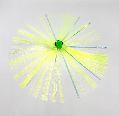 Chartreuce fishing lure on white background