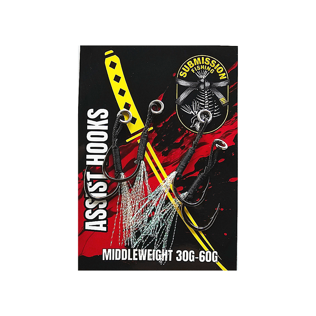 Submission Fishing Co. Assist Hooks | BKK Hooks | UV Tassels | 5 Sizes | Slow Pitch Jigging | Saltwater