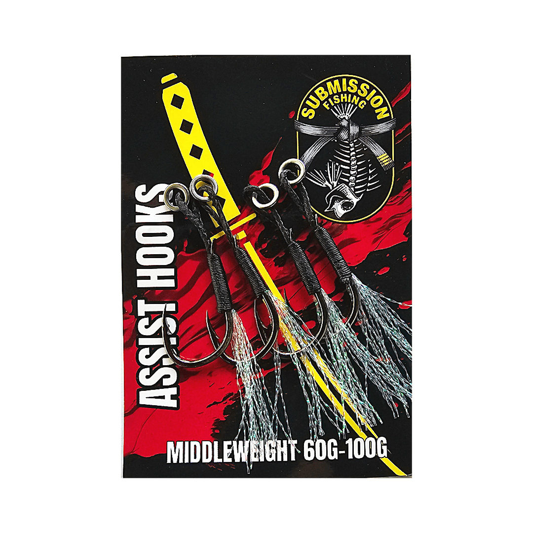 Submission Fishing Co. Assist Hooks | BKK Hooks | UV Tassels | 5 Sizes | Slow Pitch Jigging | Saltwater