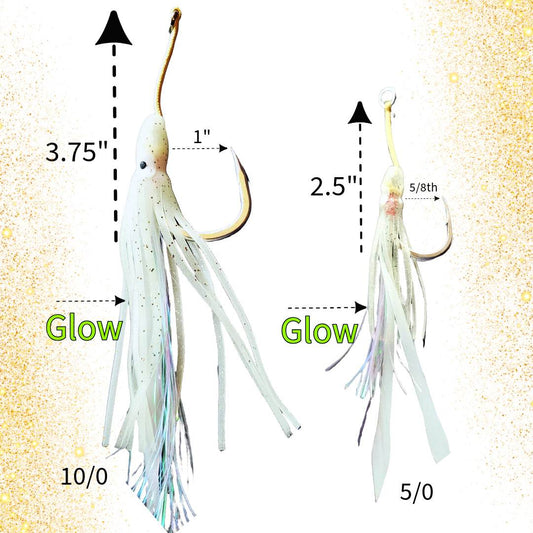 Submission Fishing Co. Squid Assist Hooks | Glow-in-the-Dark Huchi | 5/0 & 10/0 | Pack of 3 | Slow Pitch Jigging