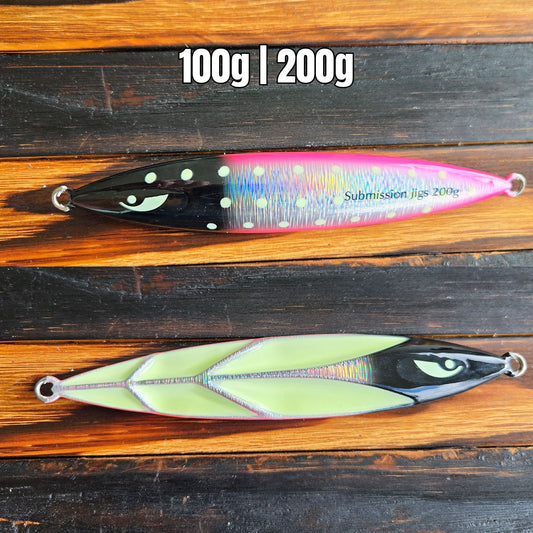 Submission Fishing Co. Javelin Slow Pitch Jig | Ribbed Armor Profile | Glow | 100g & 200g | 2 Colors | Mid-Depth Offshore