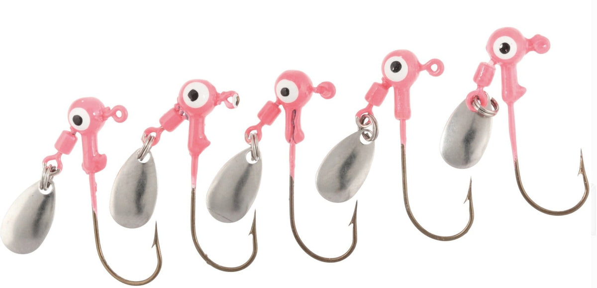 Round Ball Jig Heads | Bronze Hook | Painted Head | Pink & Chartreuse | 5-Pack | Panfish, Crappie & Bass