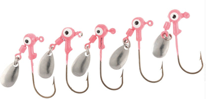 Round Ball Jig Heads | Bronze Hook | Painted Head | Pink & Chartreuse | 5-Pack | Panfish, Crappie & Bass