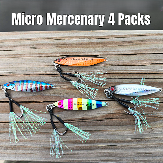 Submission Fishing Co. Micro Mercenary 4-Pack | Slow Pitch Jig | 10g & 15g | 4 Colors | Inshore & Freshwater