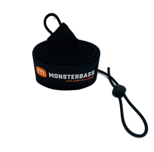 Black fishing rod cover with Monsterbass logo on a transparent background