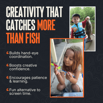 MONSTERBASS Kids Create a Bait Fishing Kit | Paint 3 Custom Lures | Beginner Fishing Kit | Activity Guidebook | Fun Size & Super Fun Size
