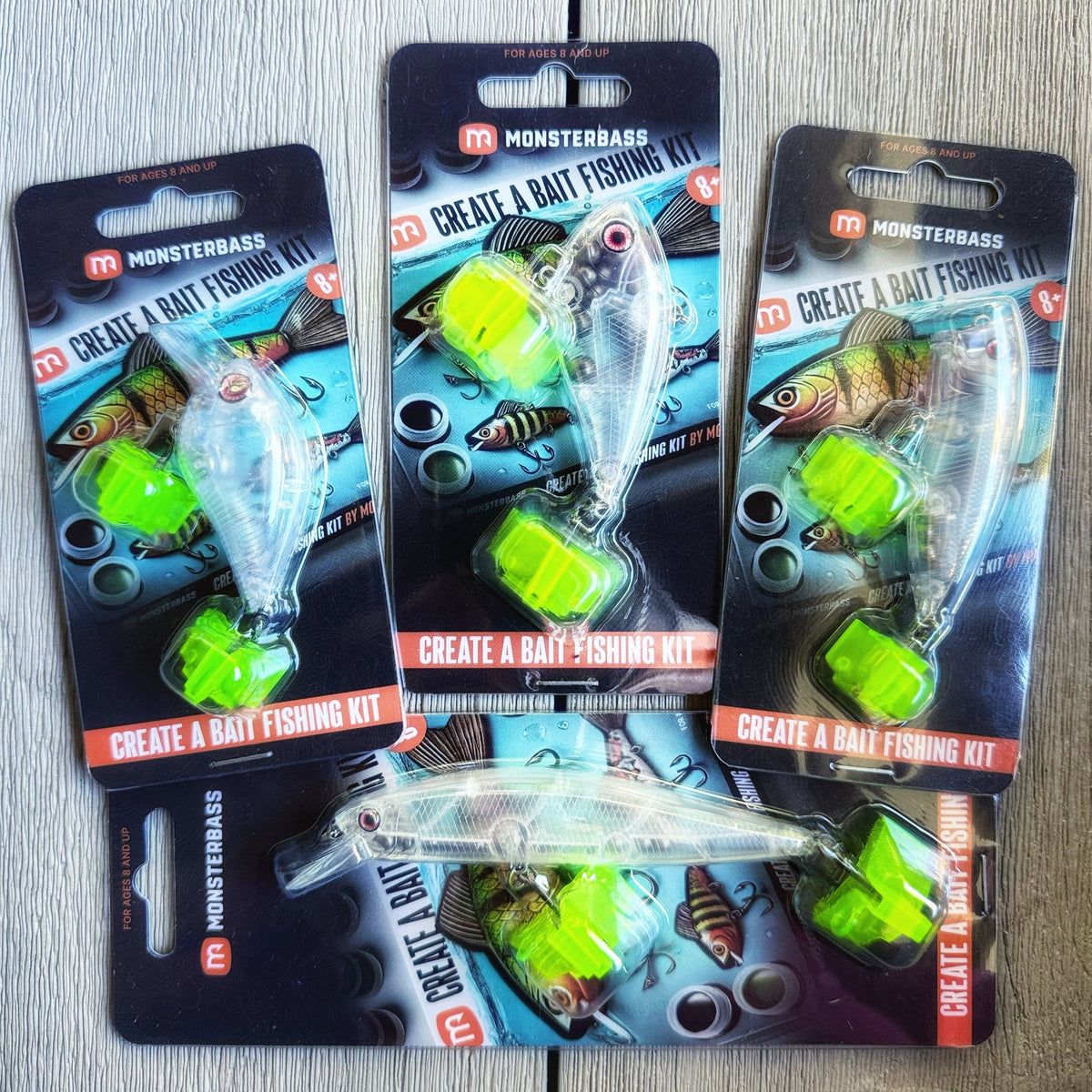 MONSTERBASS Kids Create a Bait Fishing Kit | Paint 3 Custom Lures | Beginner Fishing Kit | Activity Guidebook | Fun Size & Super Fun Size