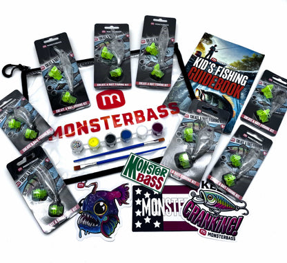 MONSTERBASS Kids Create a Bait Fishing Kit | Paint 3 Custom Lures | Beginner Fishing Kit | Activity Guidebook | Fun Size & Super Fun Size