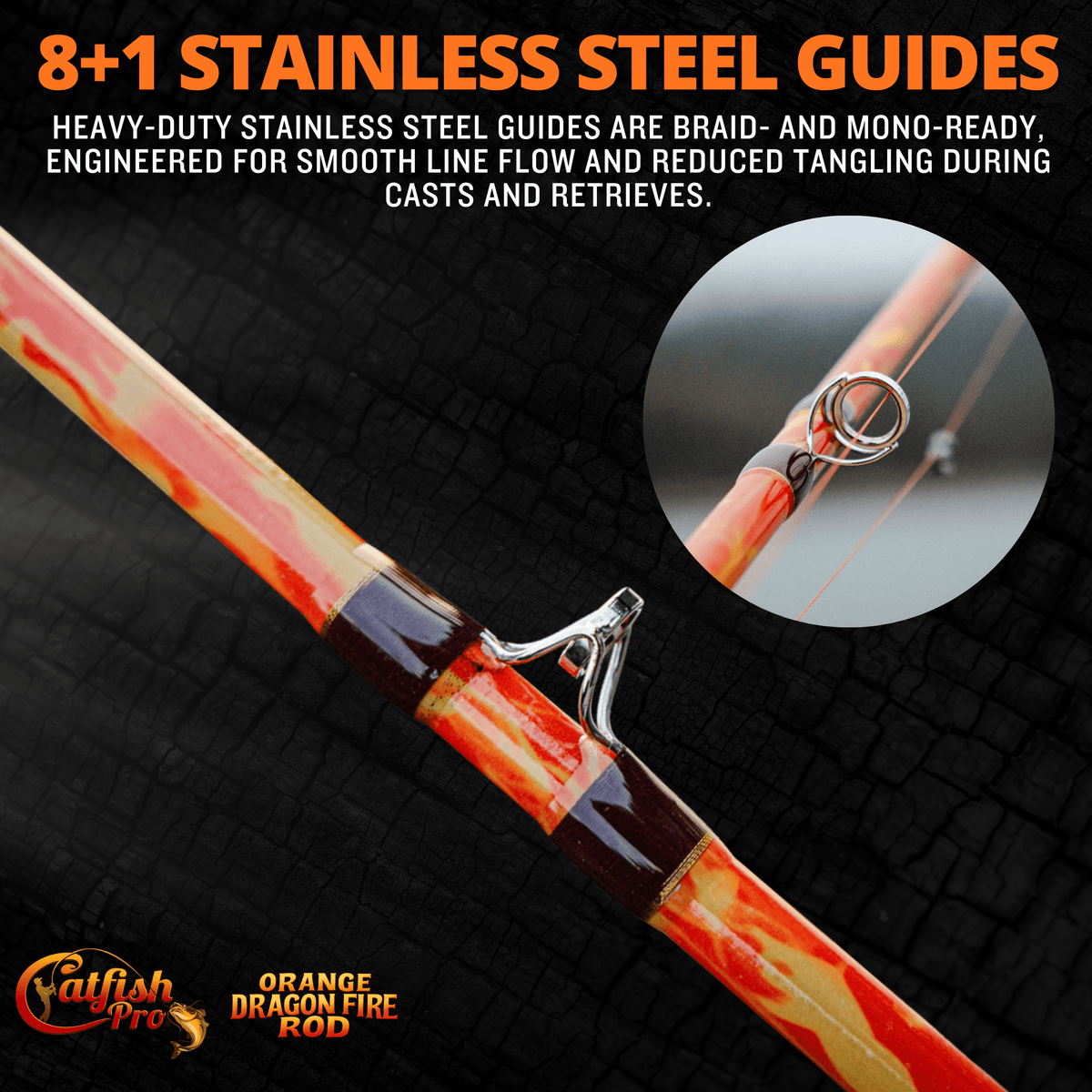 Catfish Pro Orange Dragon Fire Casting Glow Rod | 7'6"