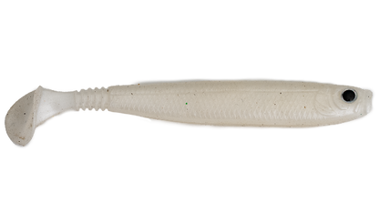 White fishing lure with a black eye on a white background