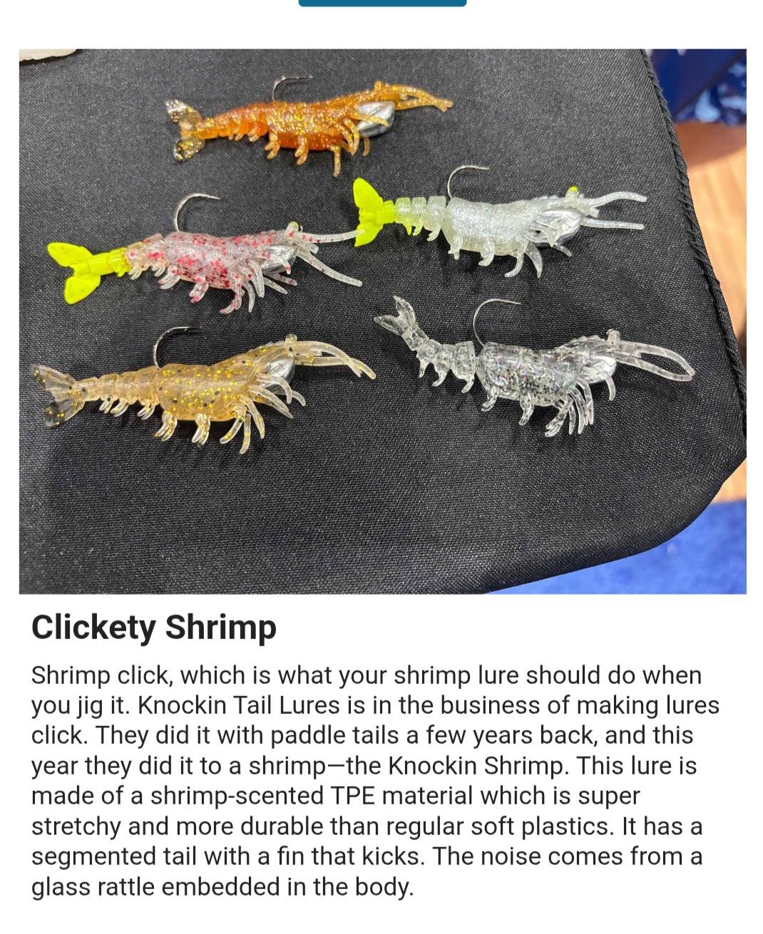 Knockin Shrimp Cracklin With Built-In Tail Rattle — 3 in | 1/8 oz & 1/4 oz | 2-Pack