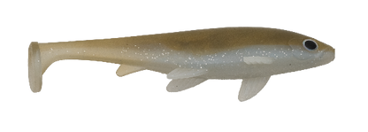 Fishing lure resembling a shark on a white background