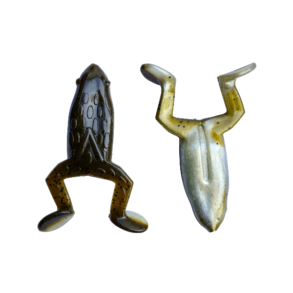 Two ceramic frog figurines on a transparent background